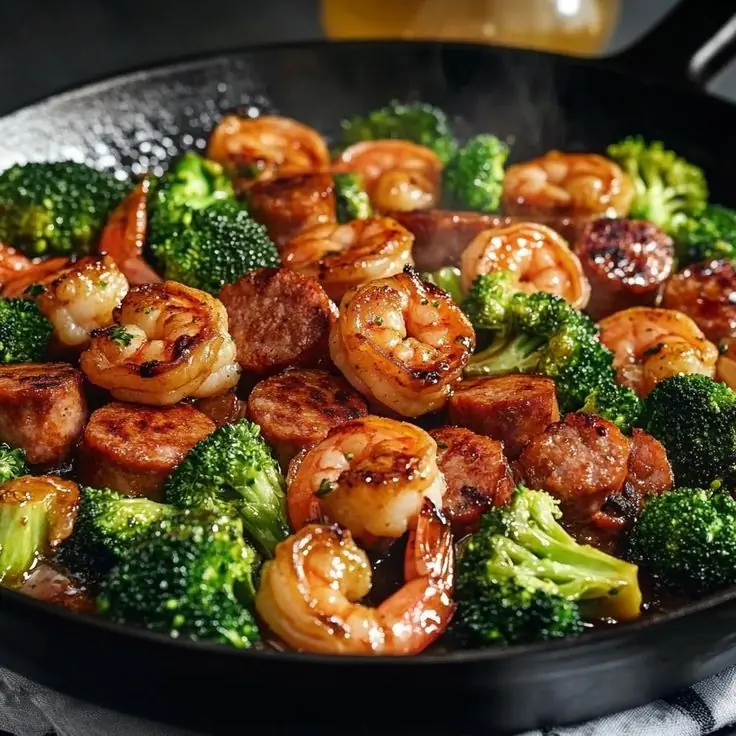 Garlic Butter Shrimp with Sausage & Broccoli