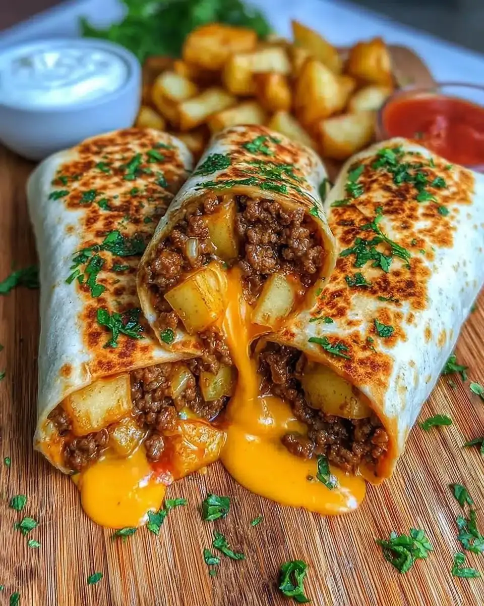 Cheesy Beef & Potato Wrap (Grilled Burrito Style)