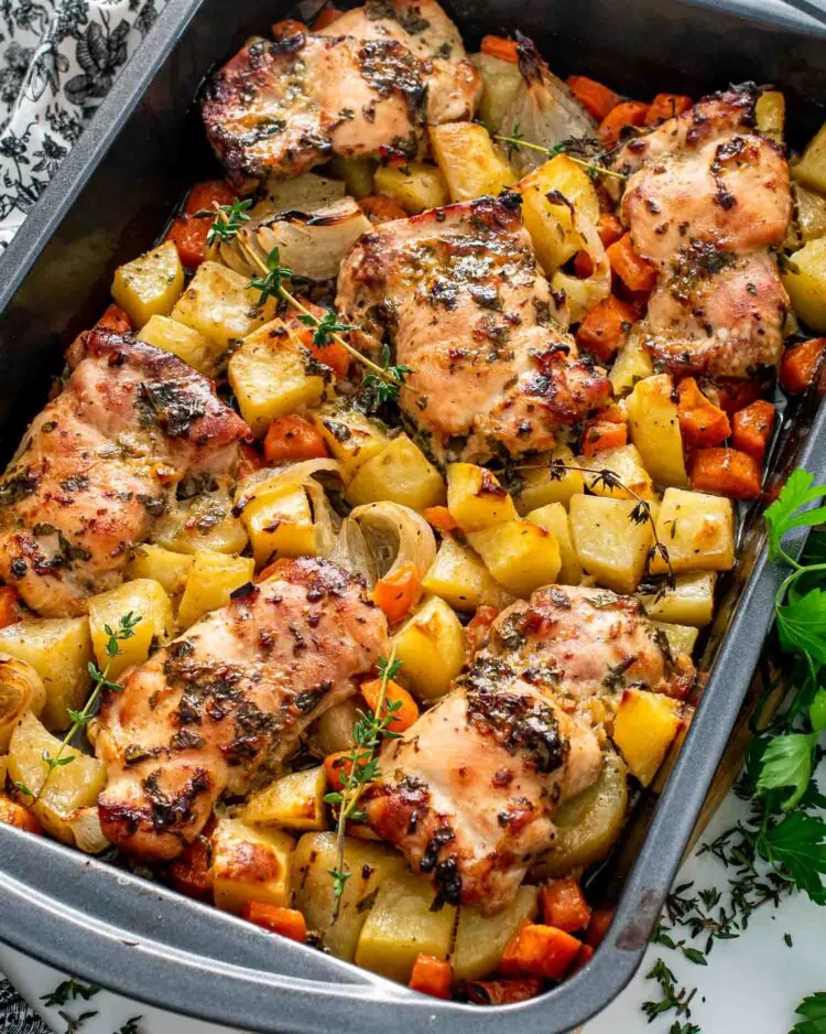 Honey-Mustard Glazed Chicken with Crispy Potatoes