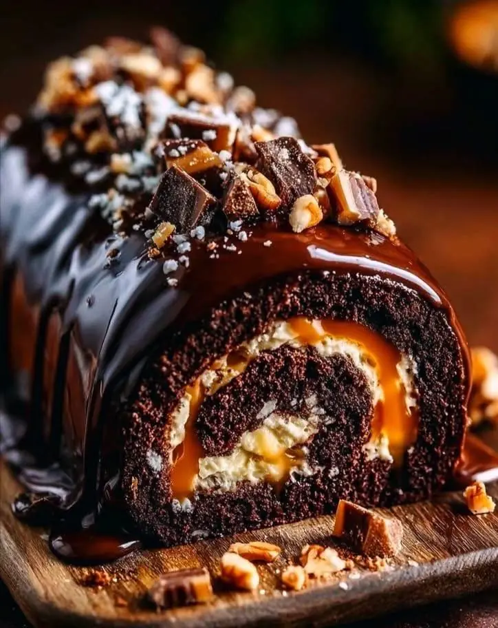 Chocolate Caramel Swiss Roll with Ganache