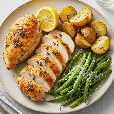 Herb-Roasted Chicken with Garlic Potatoes & Green Beans