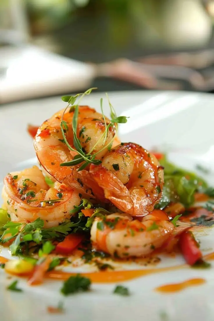 Pan-Seared Garlic Butter Shrimp with Fresh Herb Salad & Citrus Glaze