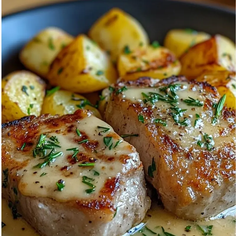 Pan-Seared Pork Chops With Creamy Garlic Sauce and Buttered Potatoes: A Comfort Food Classic
