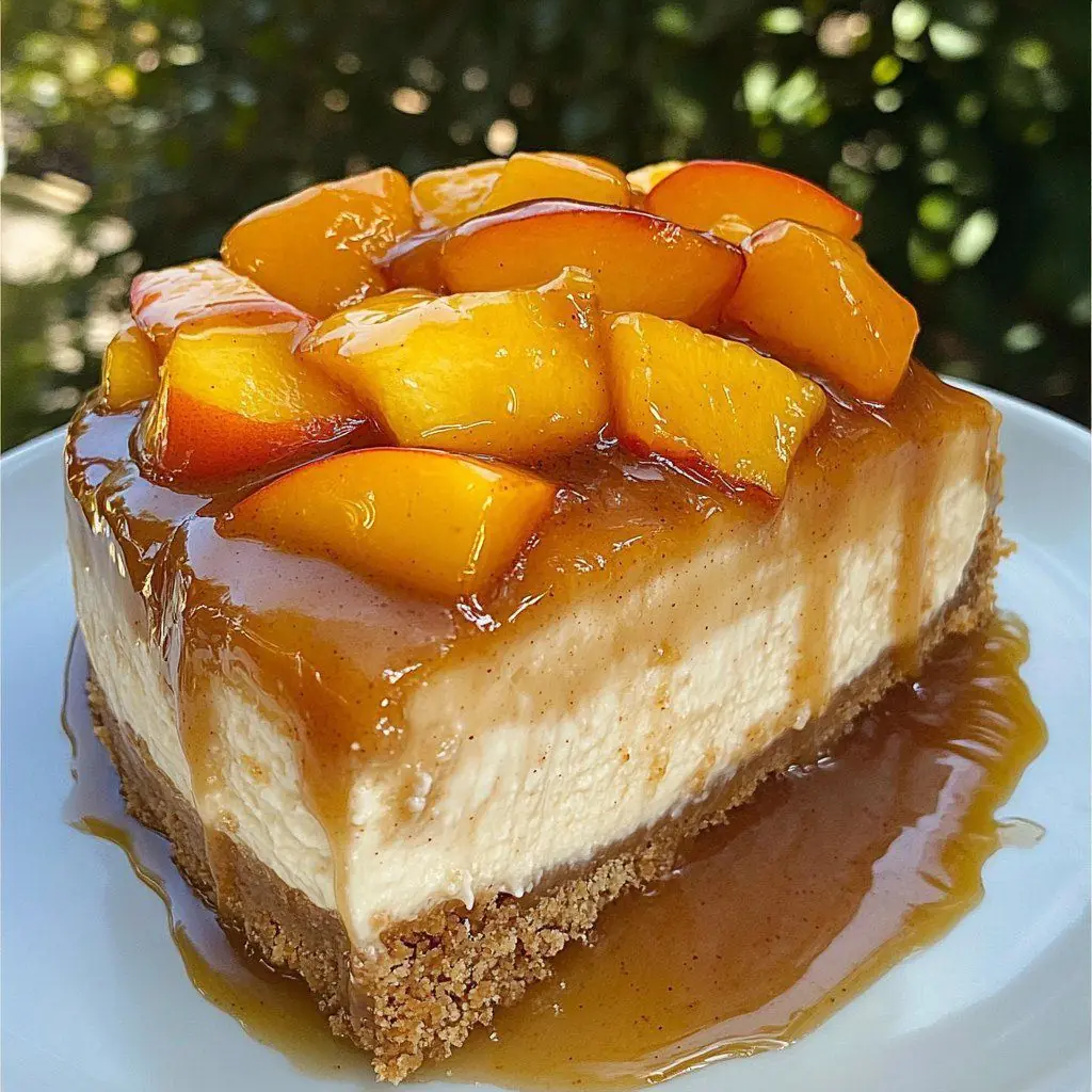 Caramel Peach Cheesecake with Cinnamon Glaze