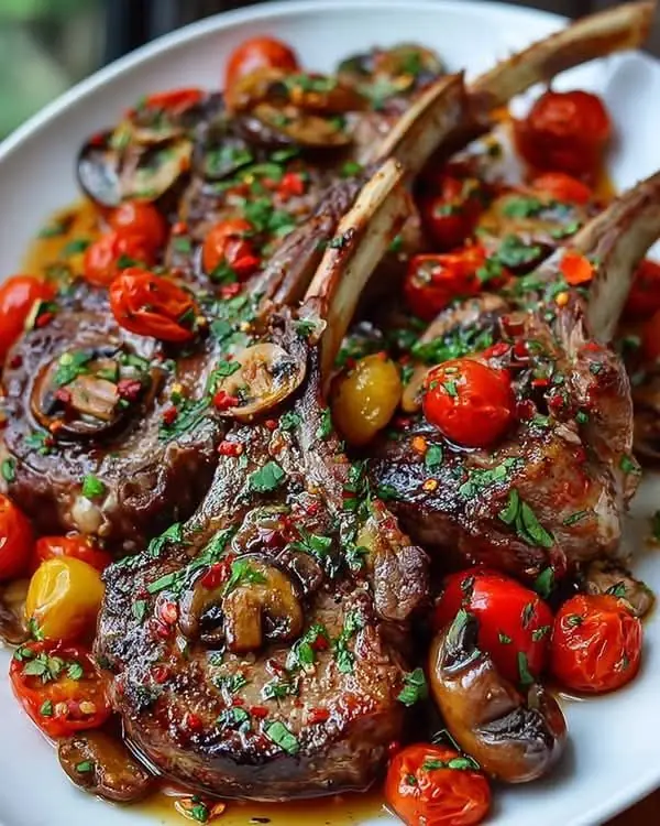 Garlic Butter Lamb Chops with Mushrooms & Cherry Tomatoes