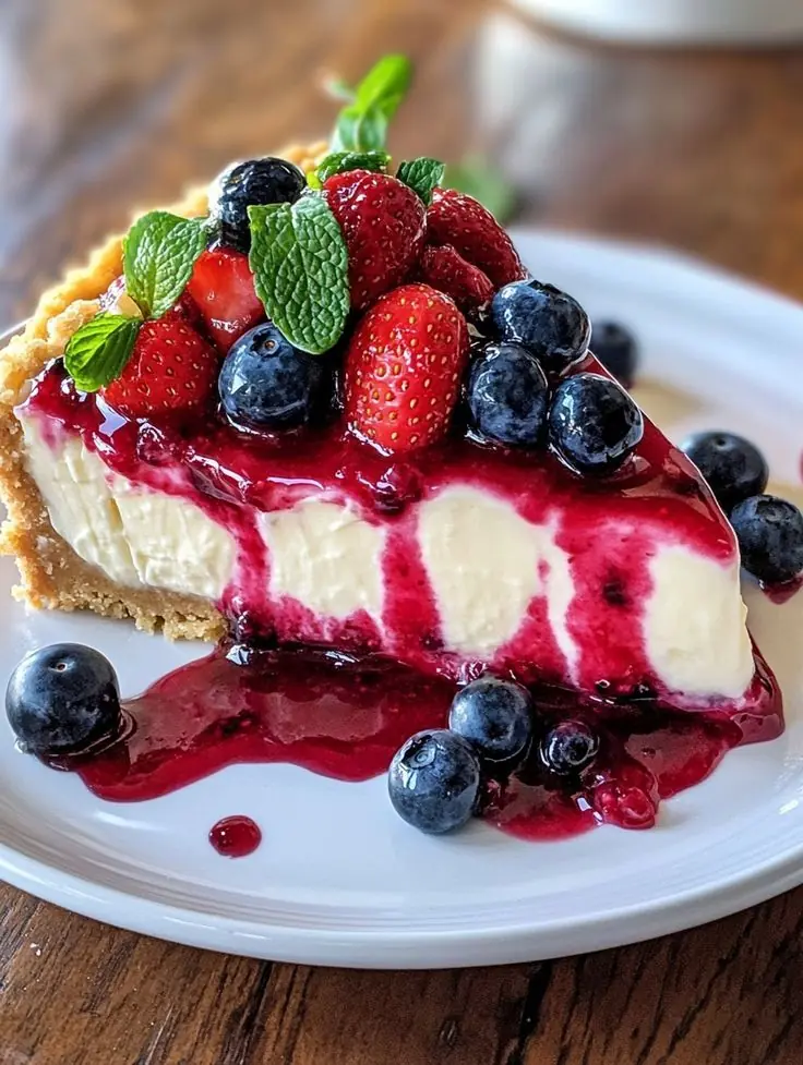 Classic Baked Cheesecake with Berry Sauce
