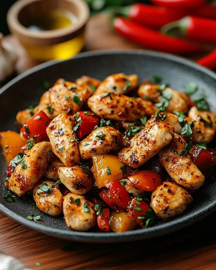 Garlic Butter Chicken with Sautéed Bell Peppers and Fresh Herbs