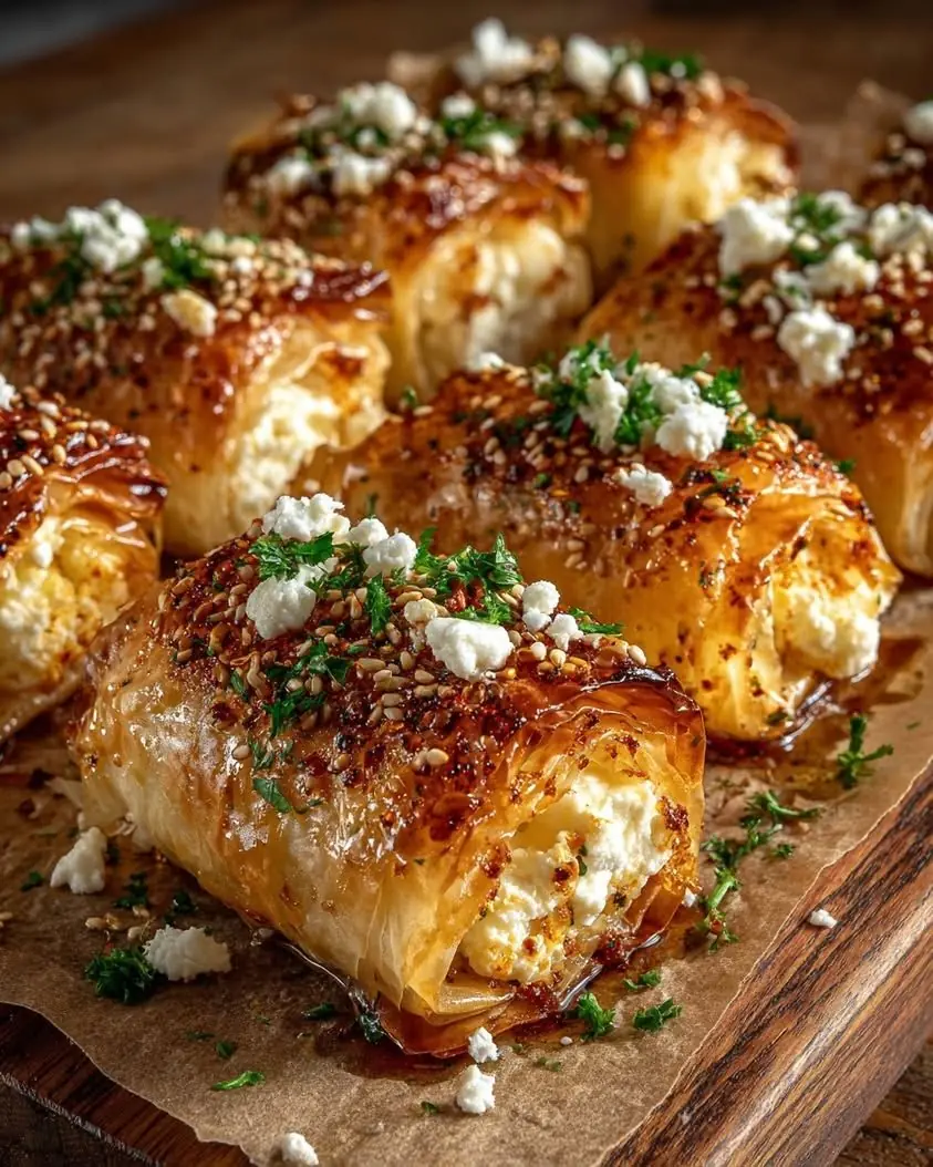 Crispy Honey Feta Phyllo Rolls