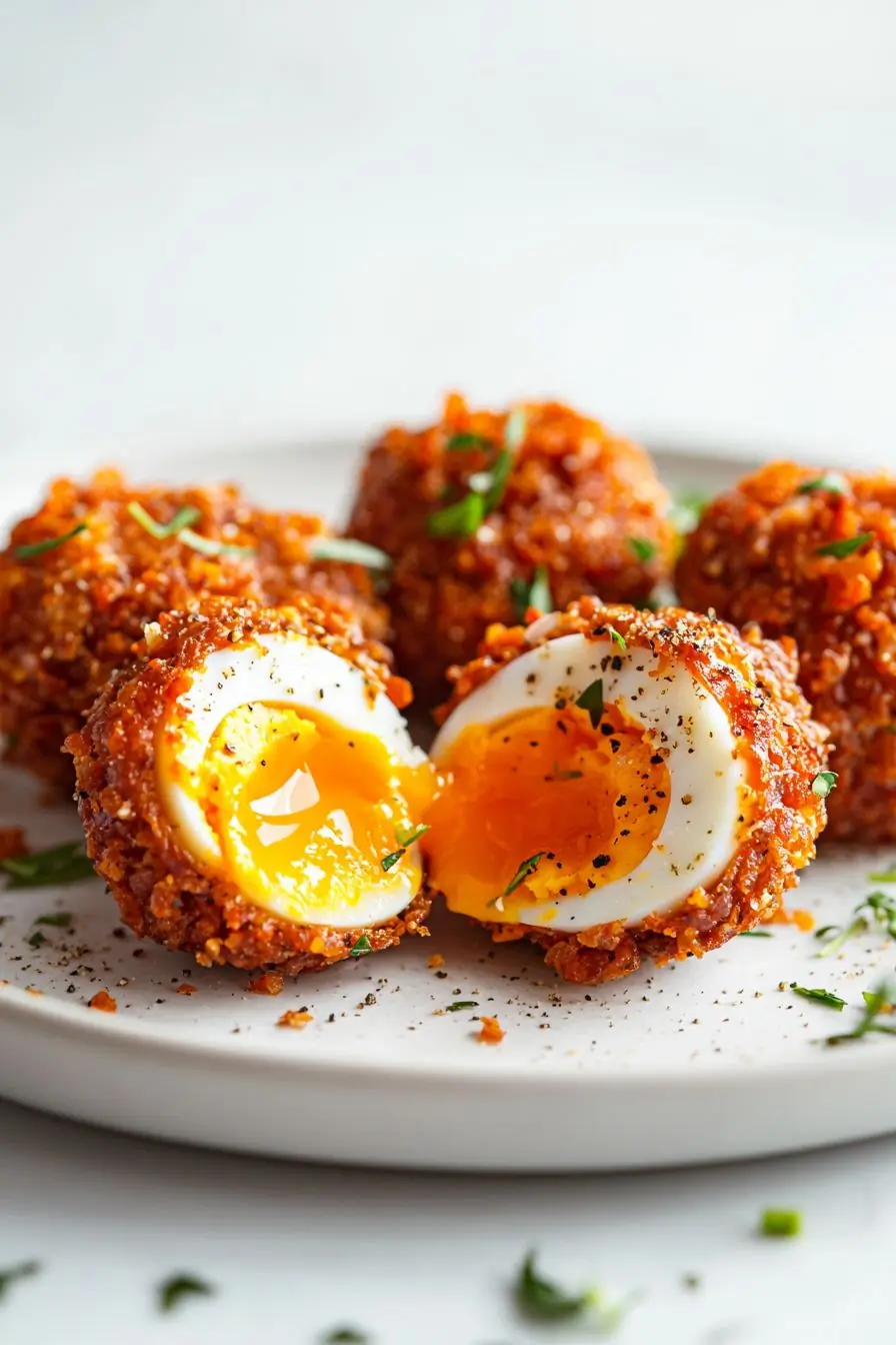 🥚 Crispy Italian Scotch Eggs (Soft-Boiled with Spicy Sausage)