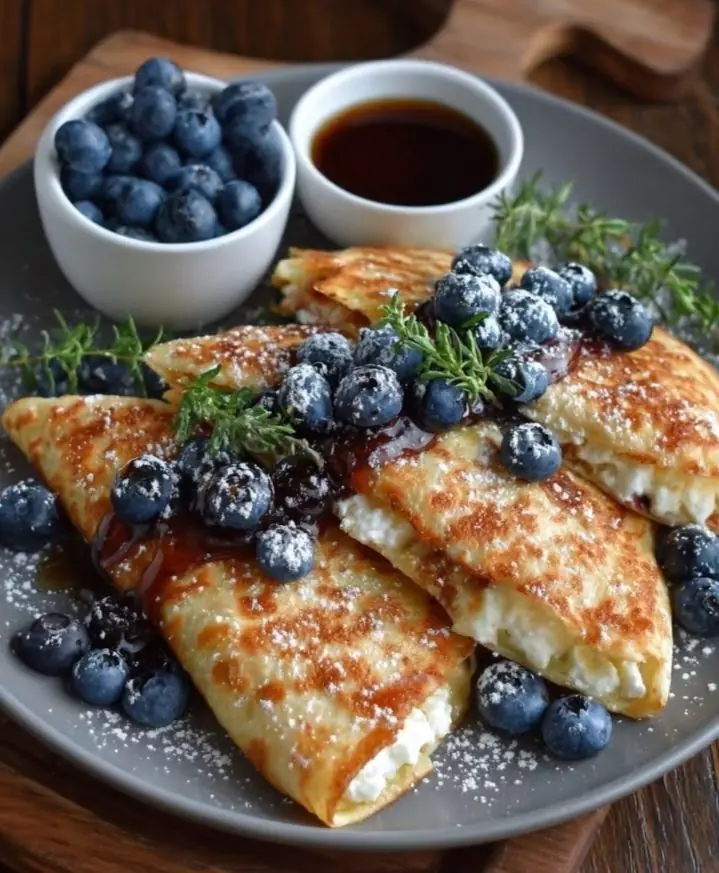 🫐 Sweet Cheese Crepes with Blueberries & Maple Syrup
