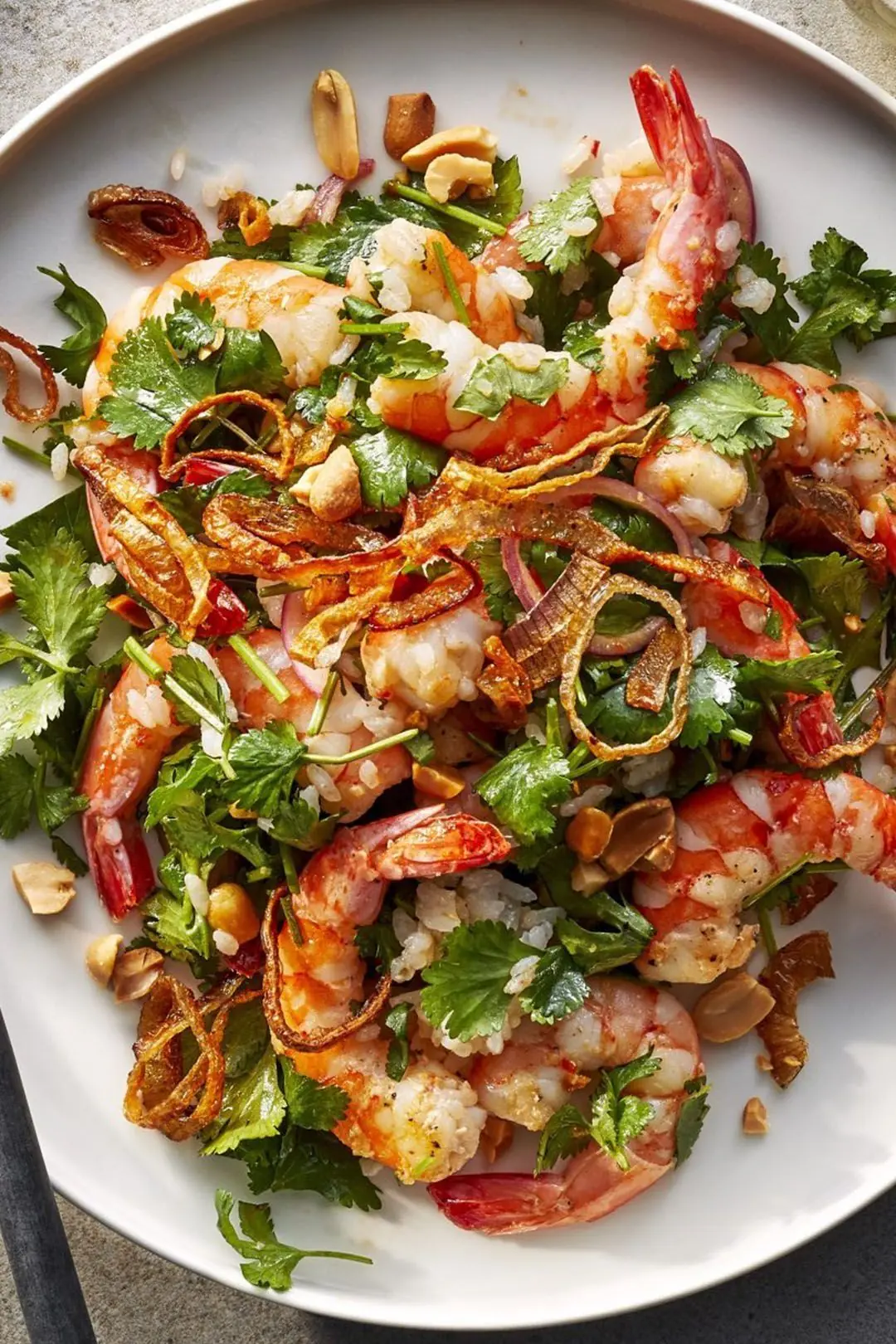 Vietnamese-Style Shrimp and Herb Rice Salad with Crispy Shallots & Peanuts