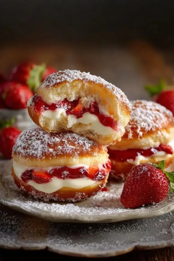 🍓🍩 Strawberry Cream Filled Donuts