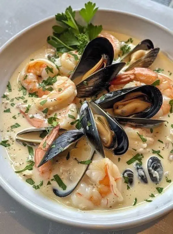 🥣 Creamy Seafood Chowder (Shrimp & Mussels)
