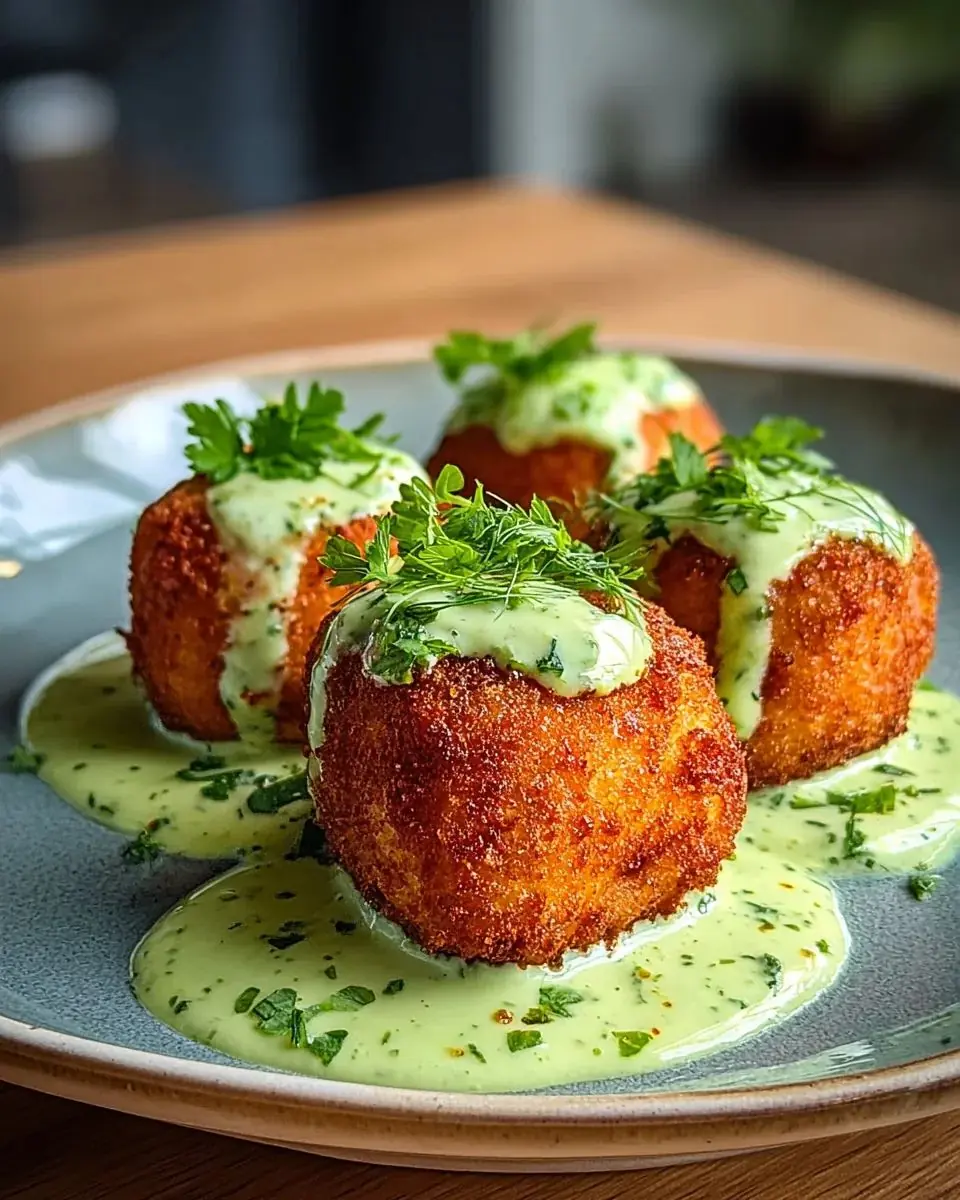 🐟 Crispy Salmon Croquettes with Lemon Herb Cream Sauce