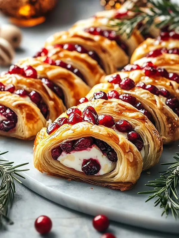🎄 Cranberry Cream Cheese Puff Pastry Rolls