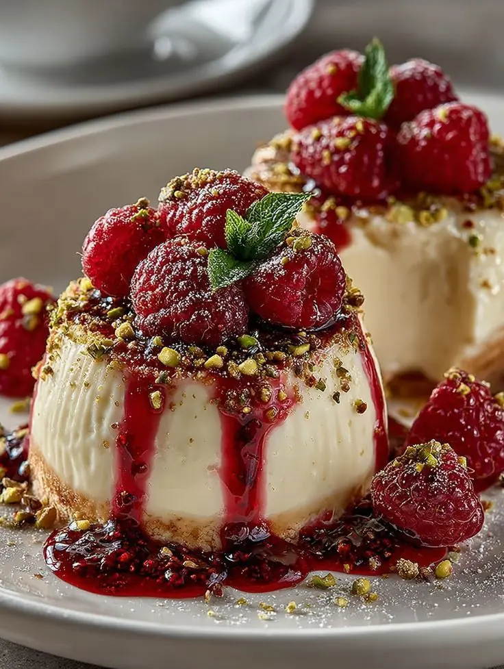 🍓 Mini Raspberry Cheesecakes with Pistachios