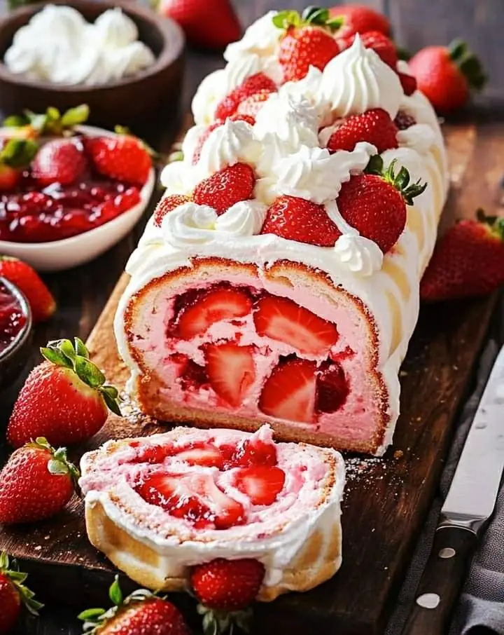 🍓 Strawberry Cream Swiss Roll Cake