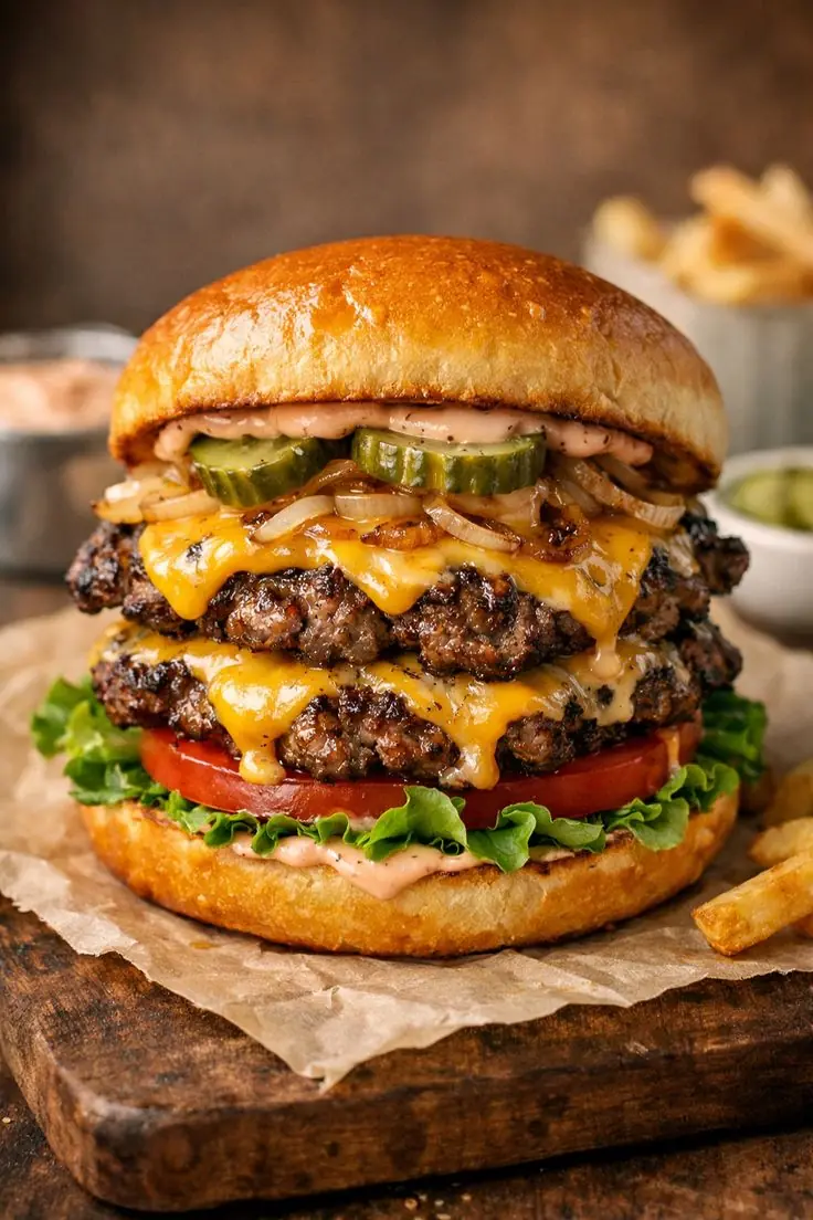 Double Cheeseburger with Caramelized Onions