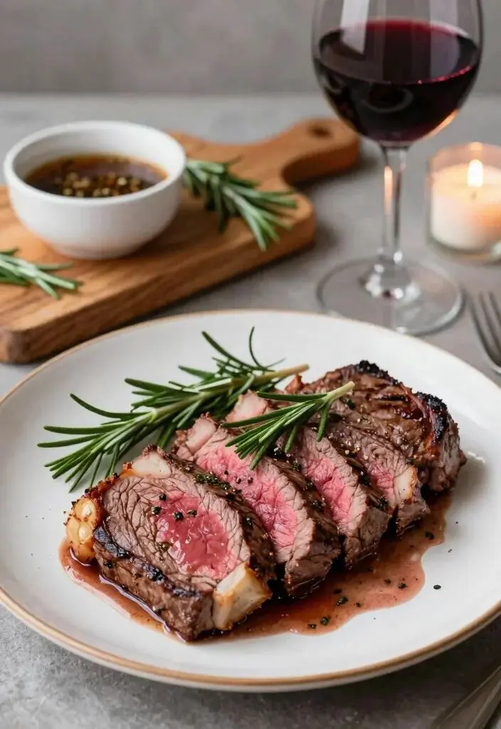 Pan-Seared Steak with Rosemary & Red Wine Sauce