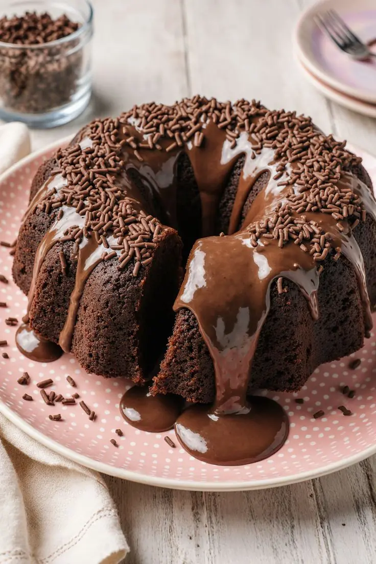 Chocolate-Filled Vanilla Bundt Cake with Ganache