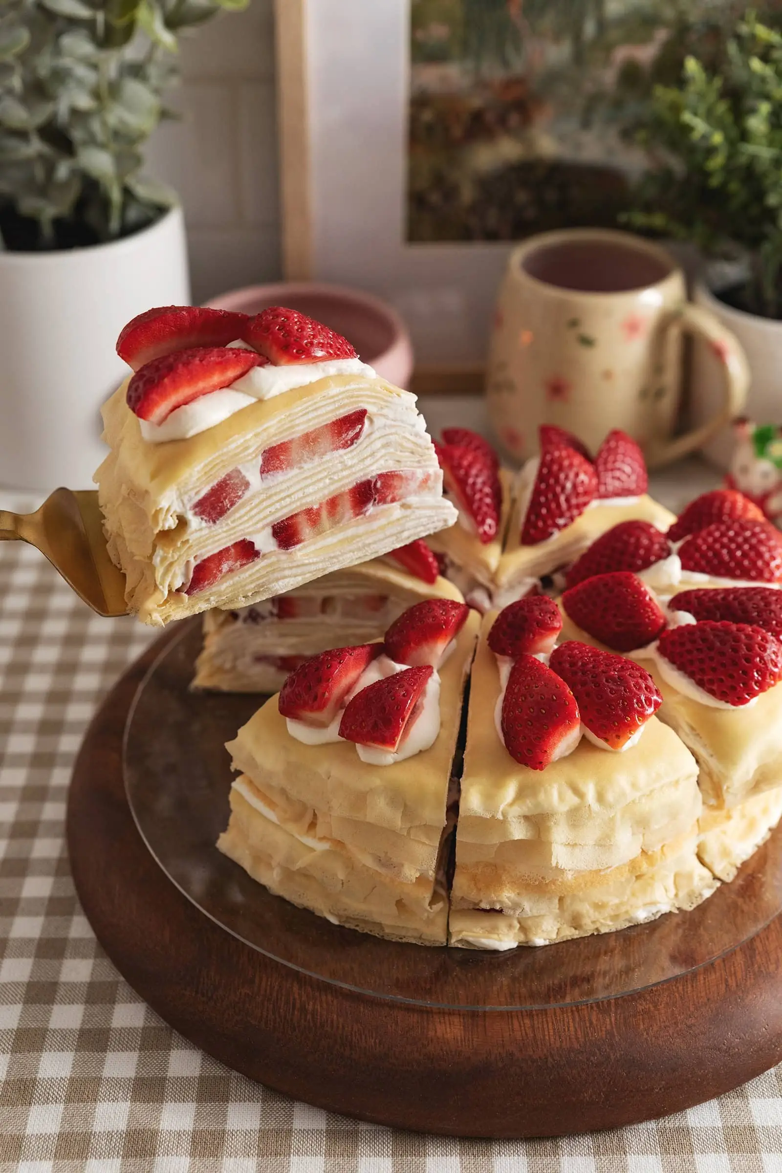 Strawberry Crepe Cake – Thin Crepe Layers with Light Cream and Fresh Strawberries