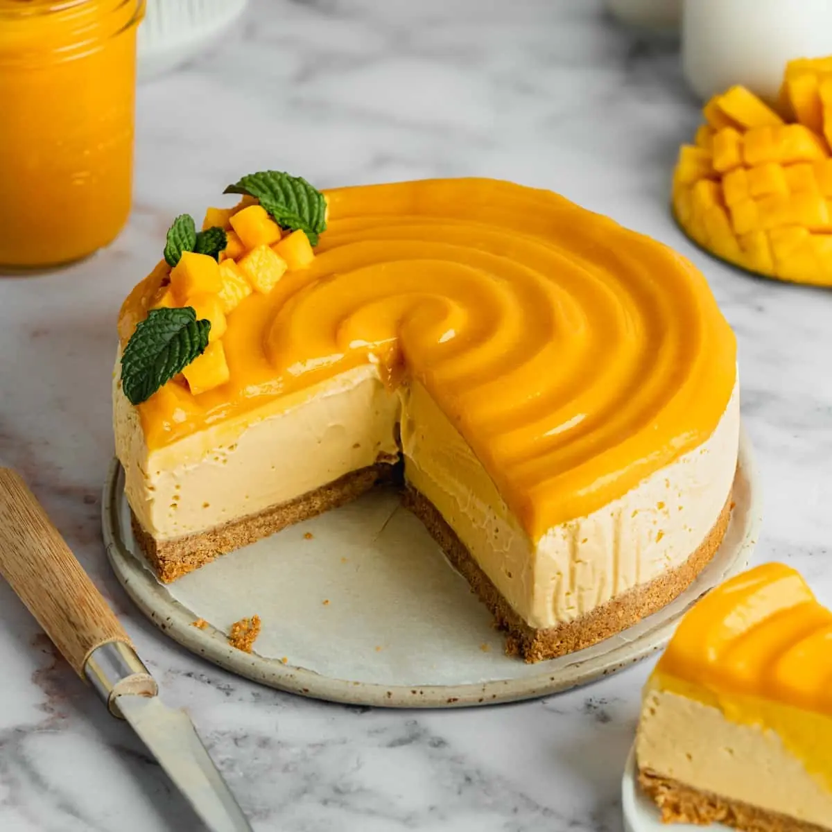 No-Bake Mango Cheesecake – Creamy Mango Cheesecake with a Buttery Biscuit Base