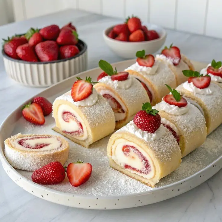 Strawberry Swiss Roll Cake