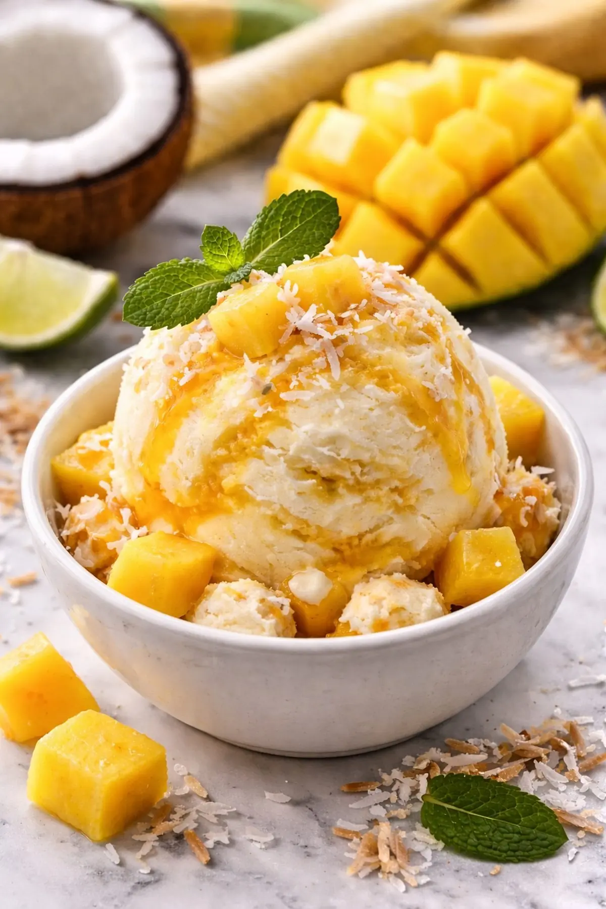 Mango Coconut Ice Cream – Creamy Tropical Ice Cream with Fresh Mango