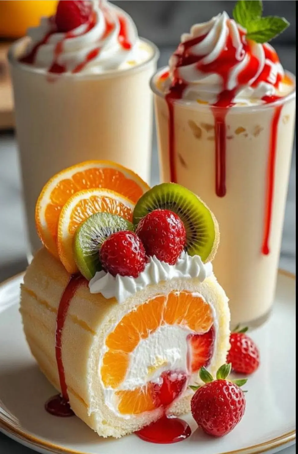 Fresh Fruit Swiss Roll Cake