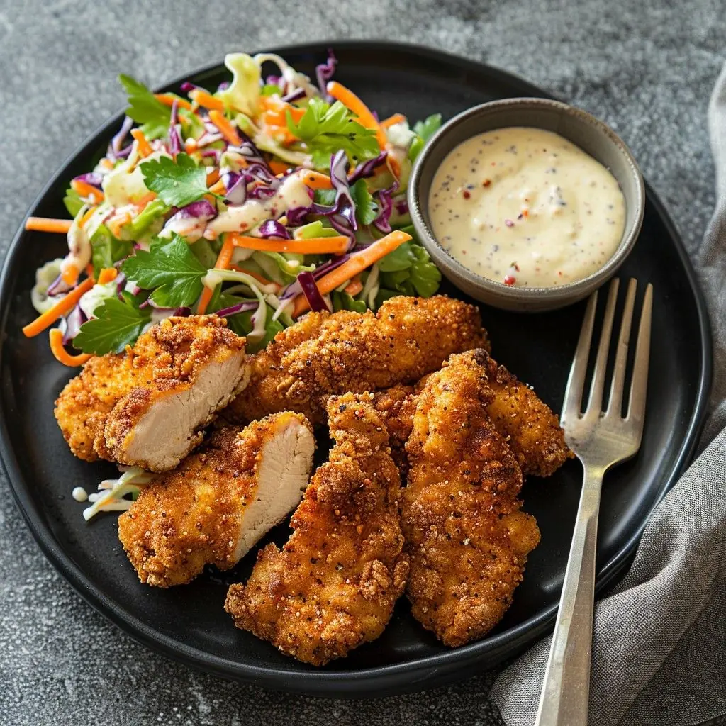Crispy Chicken Tenders with Coleslaw & Honey Mustard