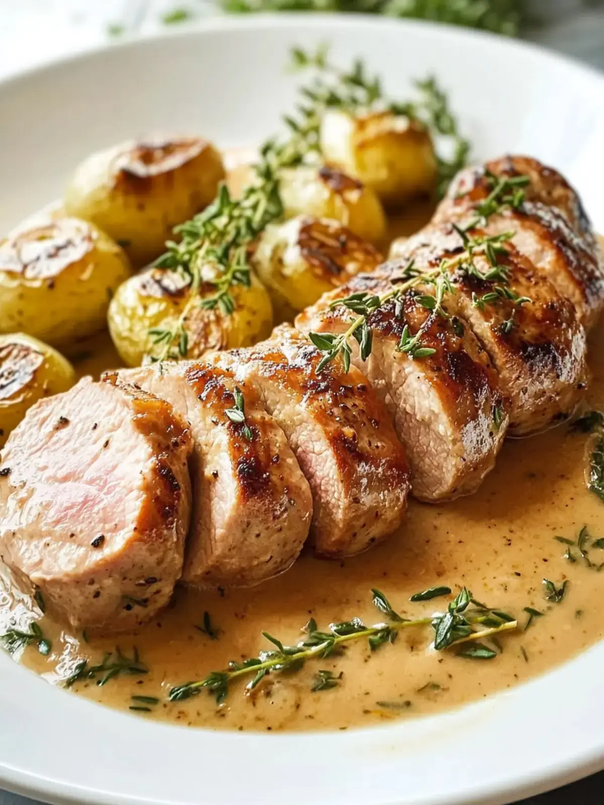 Roasted Pork Tenderloin with Creamy Peppercorn Sauce