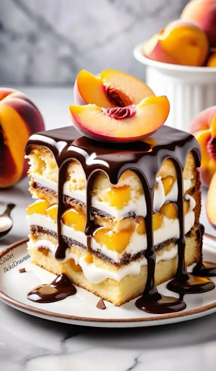 Peach Chocolate Cream Layer Cake