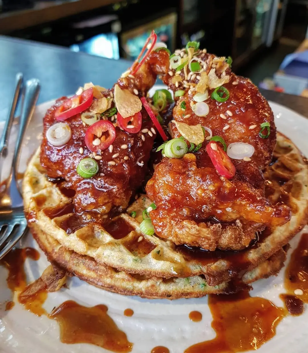 Spicy Korean-Style Chicken & Waffles