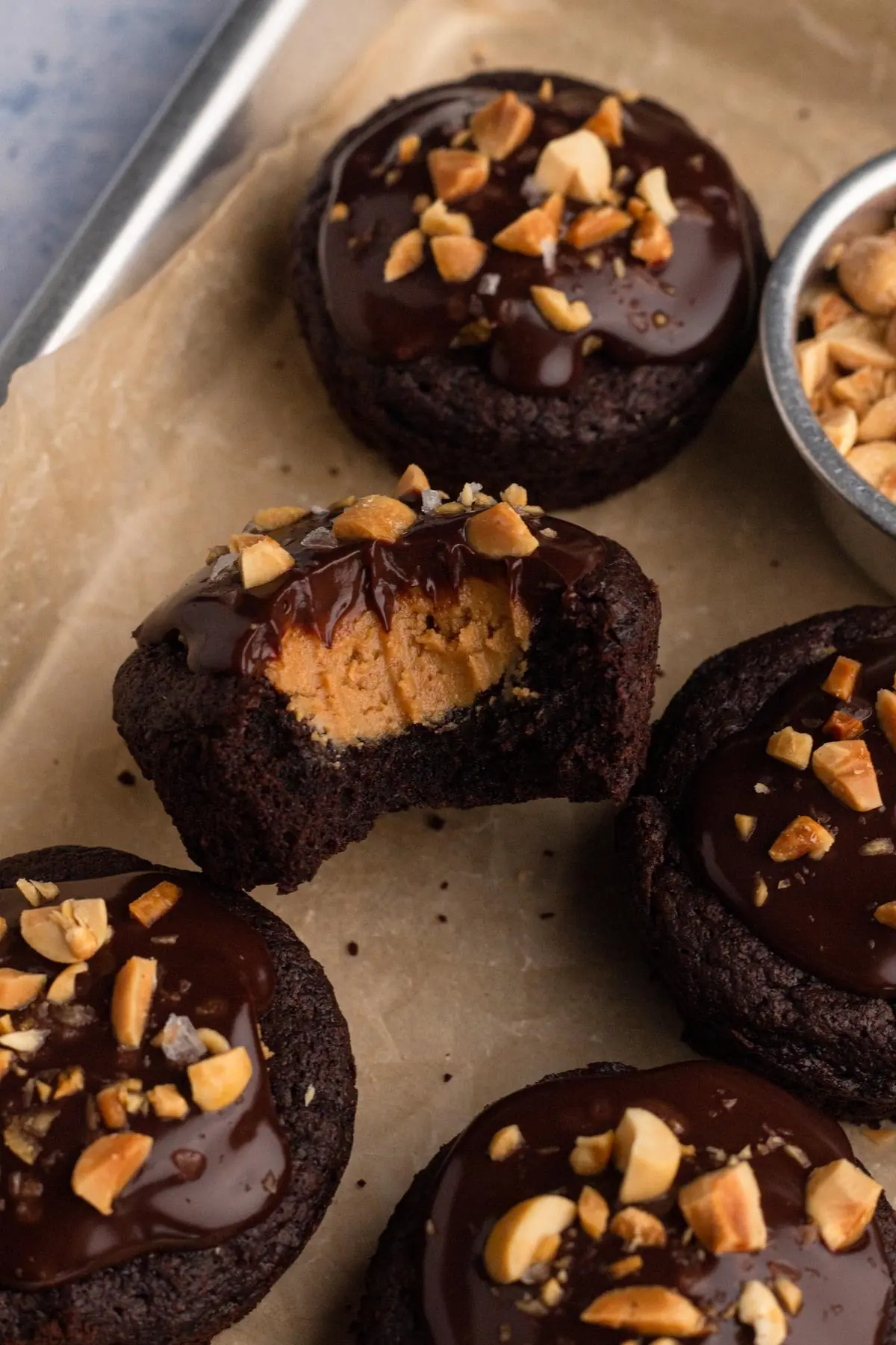 Molten Peanut Butter Brownie Cups – Fudgy Brownies with a Melting Peanut Butter Center