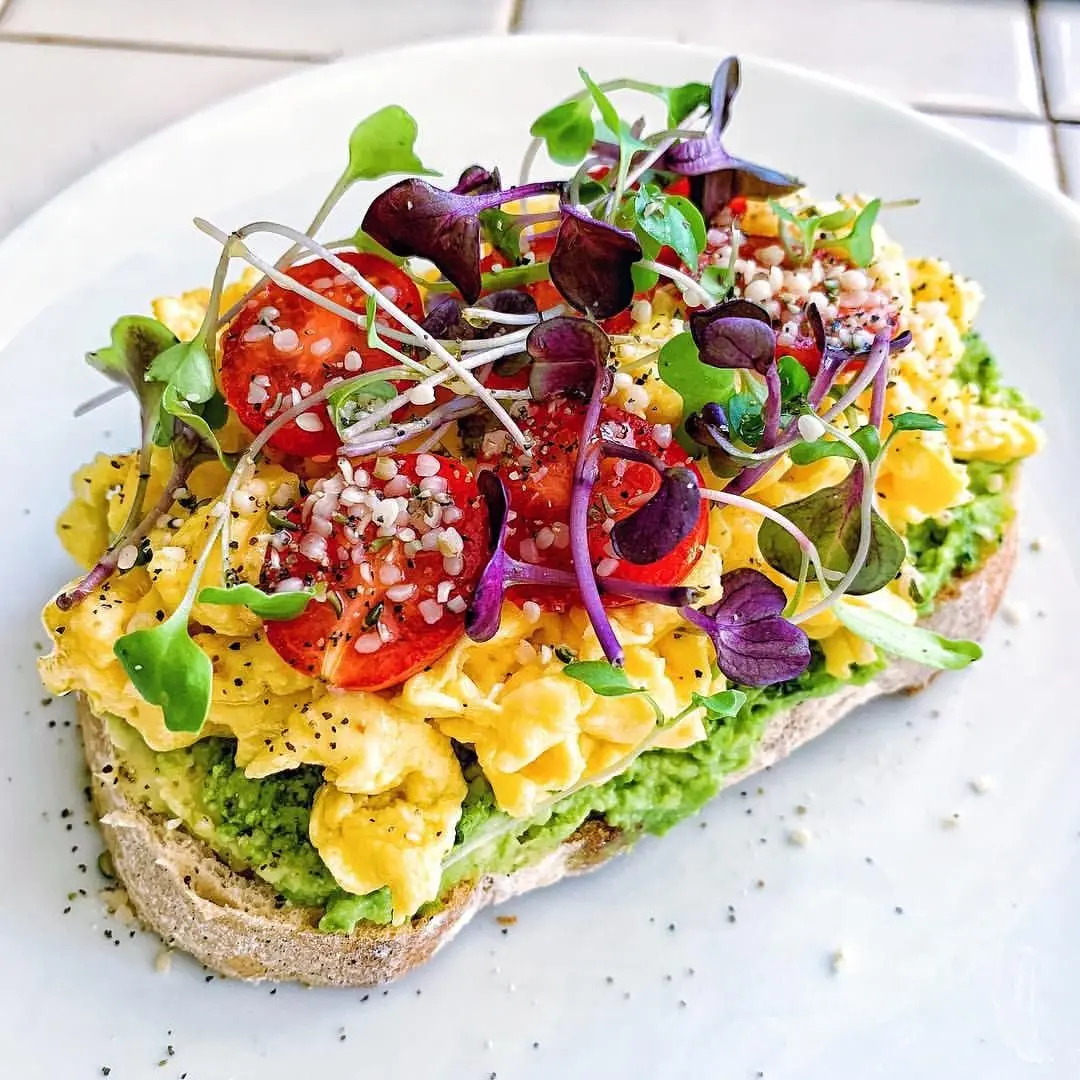 Avocado Toast with Scrambled Eggs & Microgreens