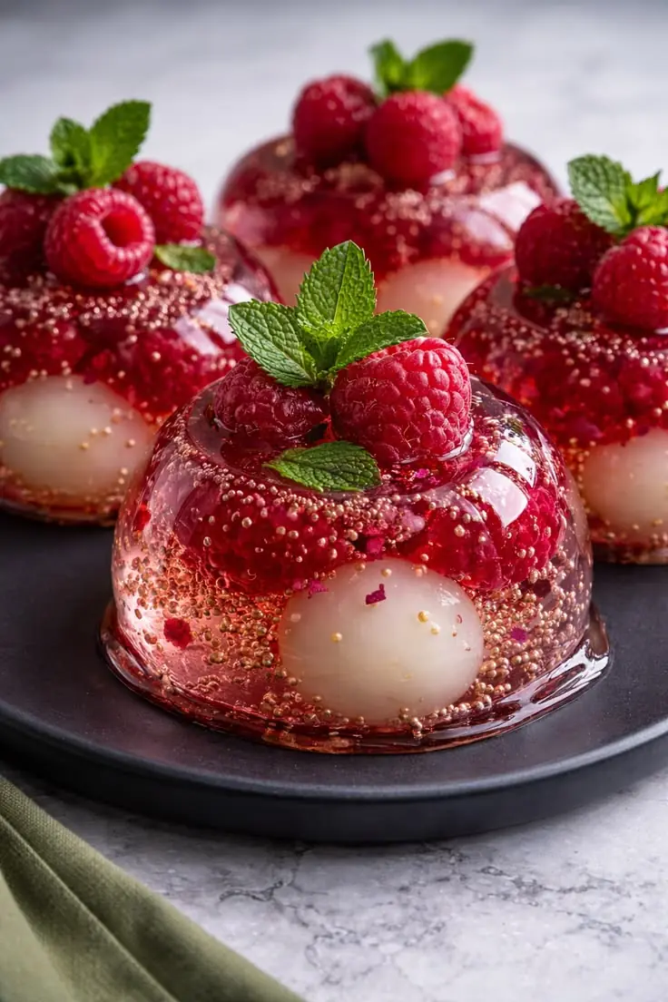 🍓 Raspberry Jelly Dome with Creamy Panna Cotta Center