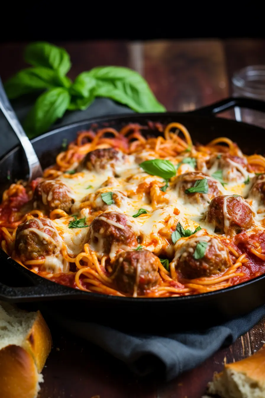 Baked Spaghetti Meatball Melt – Saucy Pasta with Juicy Meatballs and Melted Cheese