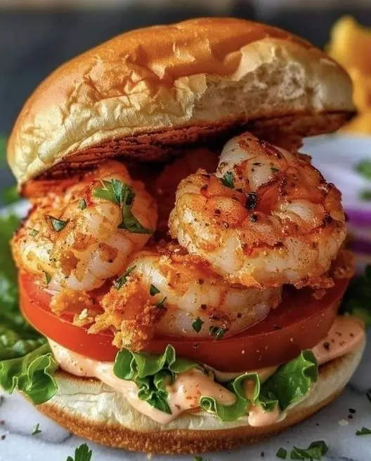 Crispy Shrimp Burger with Spicy Cream Sauce