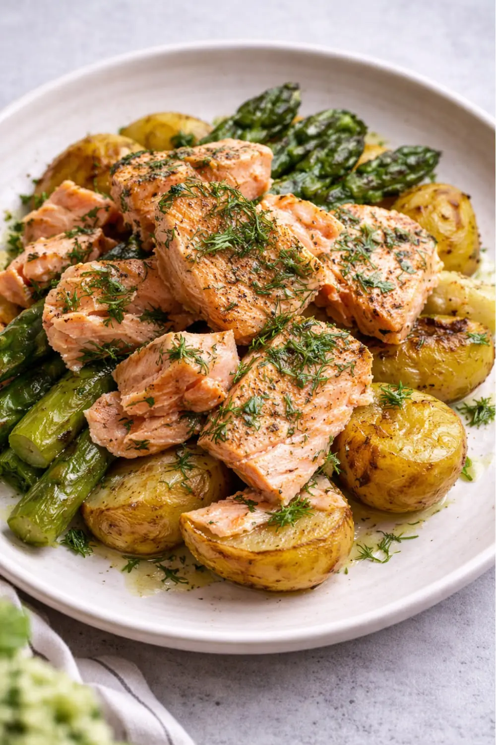 Garlic Butter Salmon with Asparagus & Roasted Potatoes