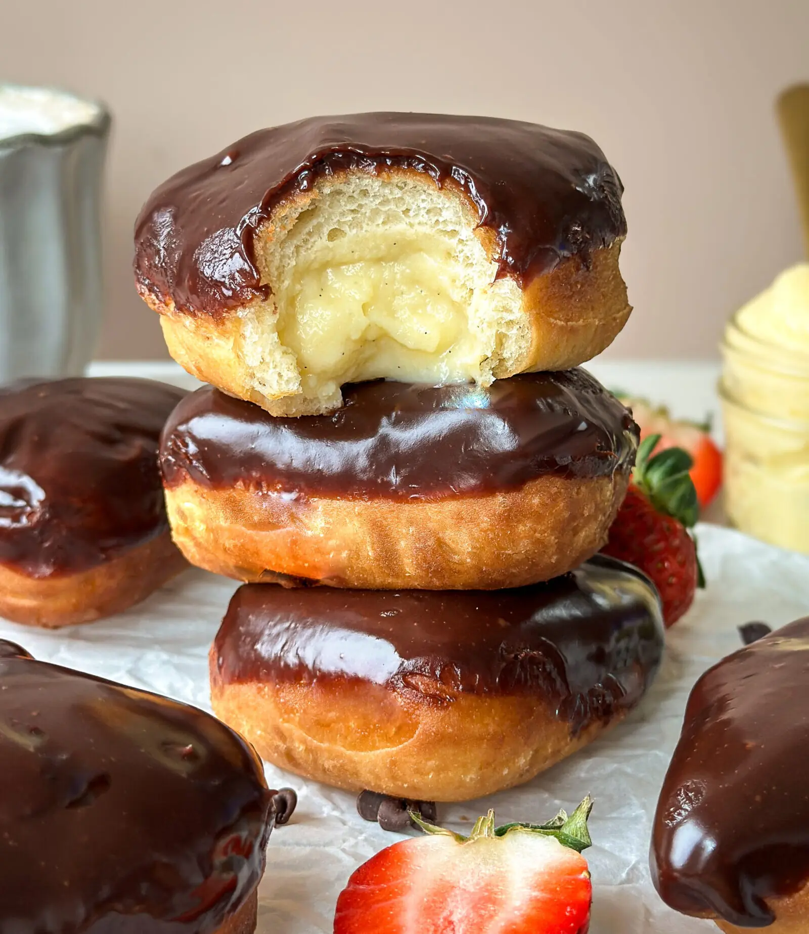 Boston Cream Donuts – Soft Donuts with Custard Filling and Glossy Chocolate
