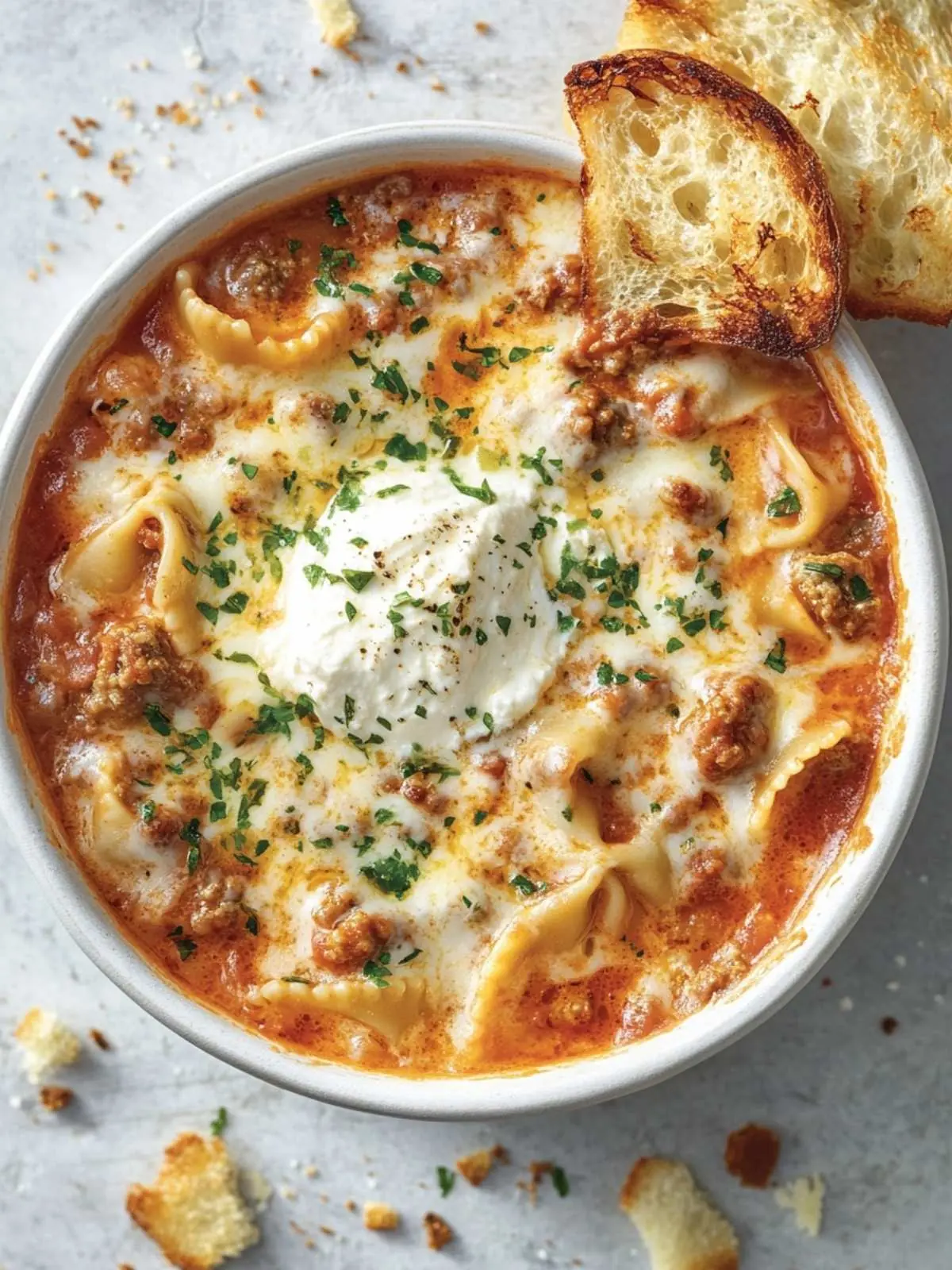Cheesy Lasagna Soup – Thick, Saucy Soup with Melted Cheese Layers