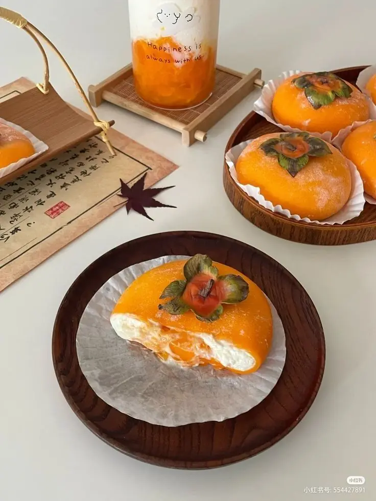 🍊 Persimmon Mochi (Daifuku-Style Dessert)