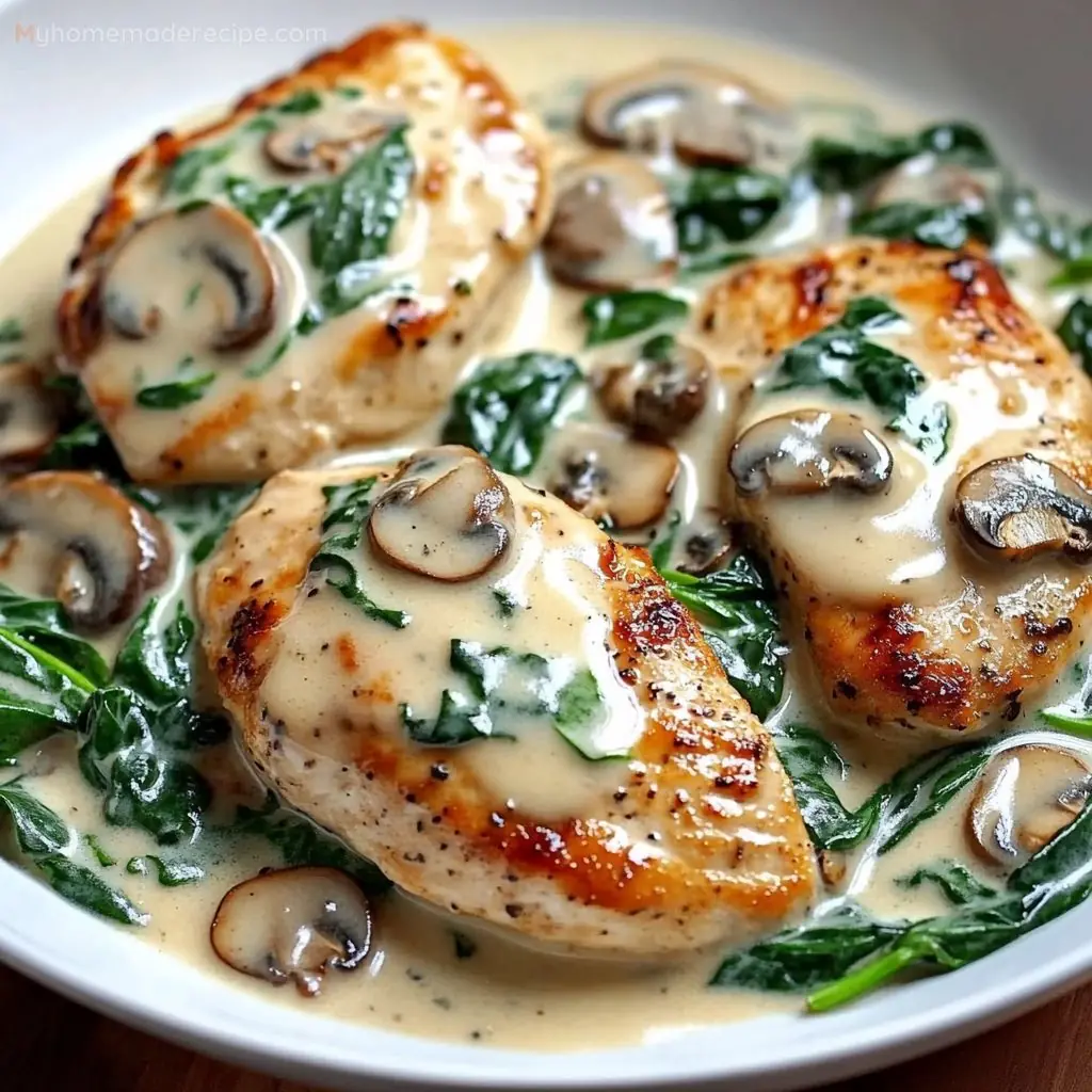 🍗 Garlic Chicken with Mushrooms & Spinach (Served with Rice)