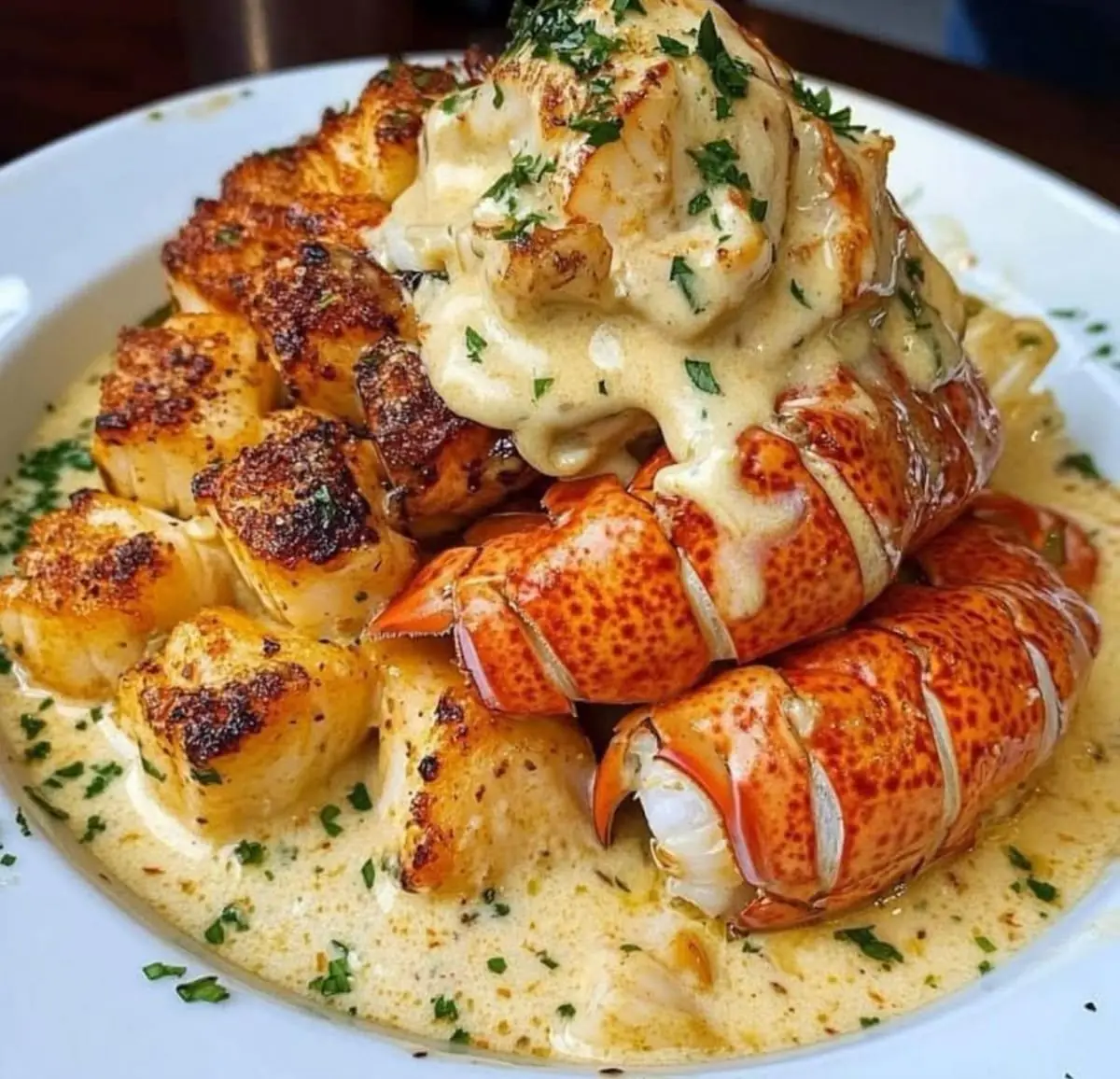 🦞 Lobster & Seared Scallops in Creamy Garlic Sauce