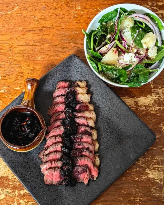 Steak with Blueberry Balsamic Reduction – Seared Steak with Glossy Berry Glaze