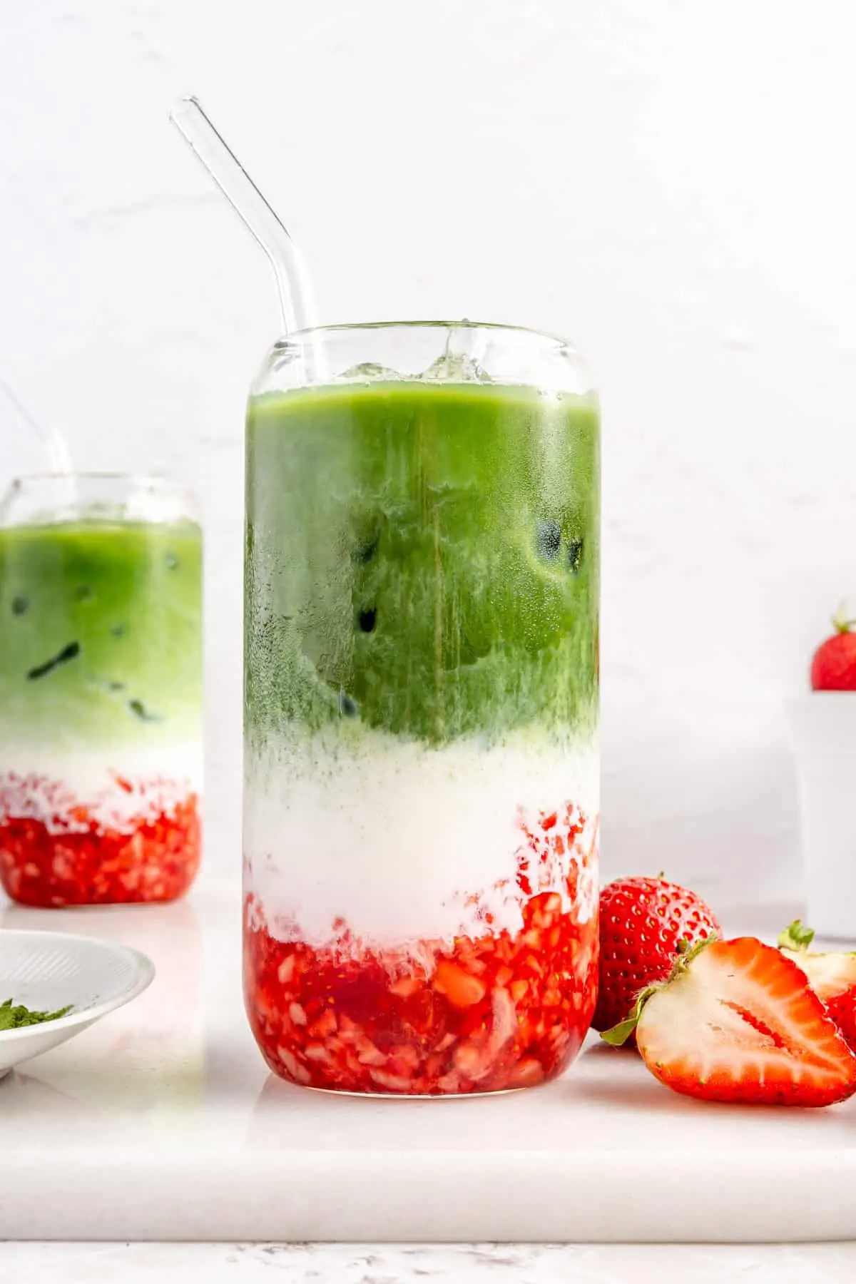 Iced Strawberry Matcha Latte – Layered Strawberry Milk with Creamy Matcha Foam