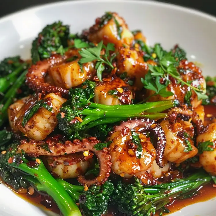 🐙 Spicy Garlic Chili Octopus Stir-Fry (with Broccoli)