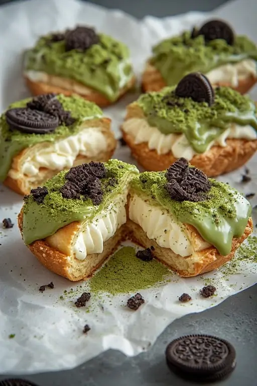 🍵 Matcha Cream Puffs with Oreo Crumble