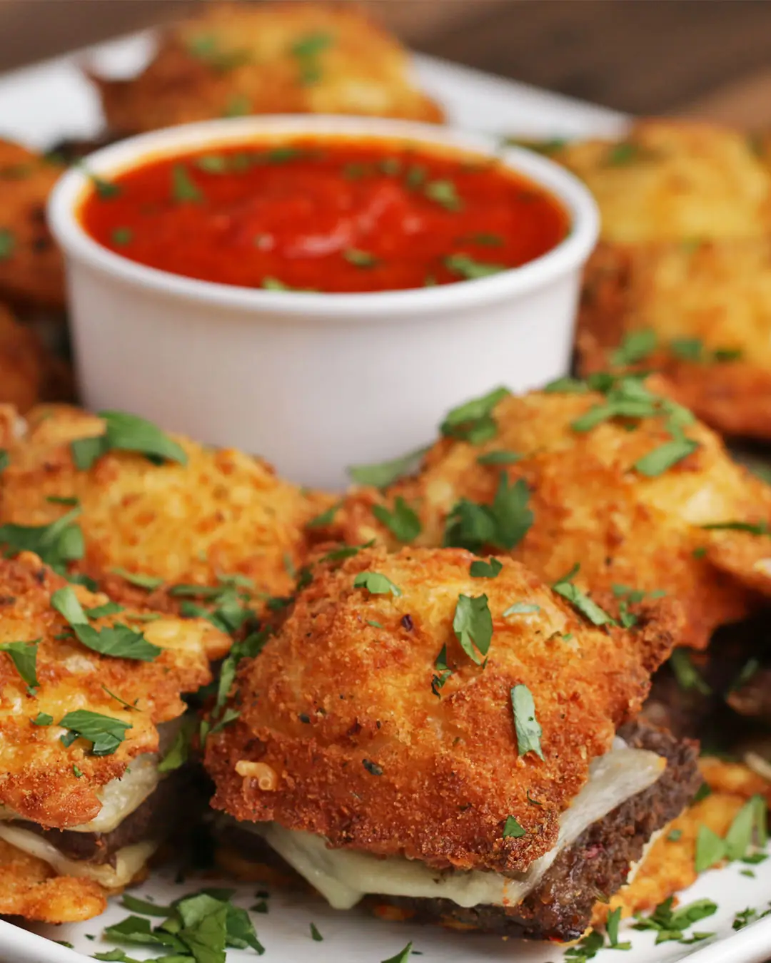 Fried Ravioli Sliders – Crispy Pasta "Buns" with a Molten Cheese and Meatball Center