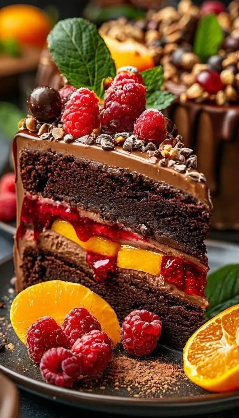 🍫 Chocolate Raspberry Orange Layer Cake